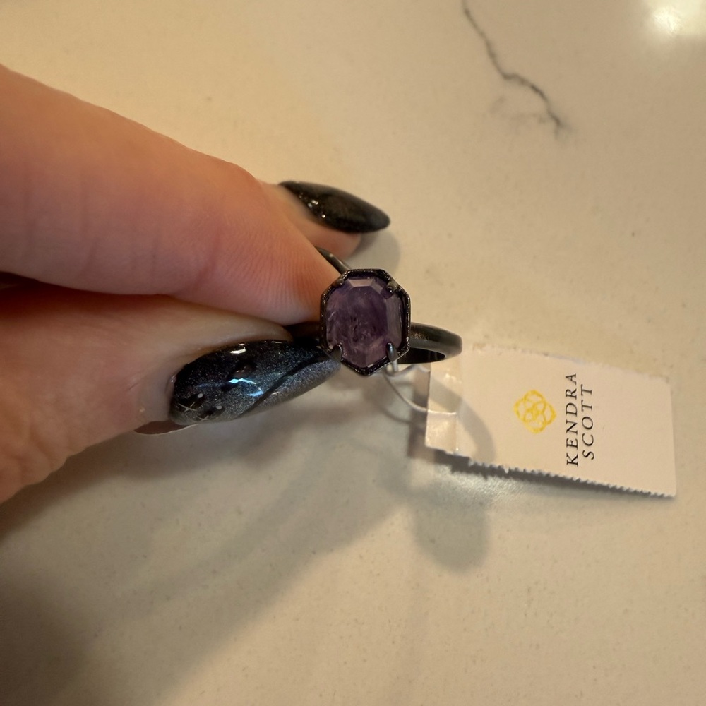 NWT Kendra Scott Color Bar Amethyst and Gunmetal Ring Size 7